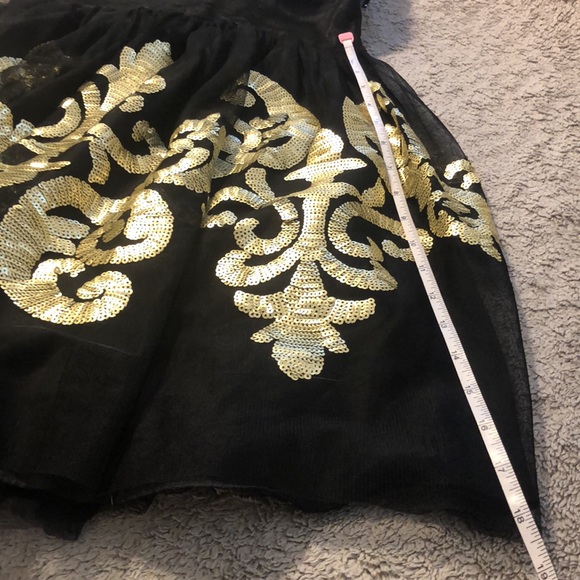 Hailey Logan Tulle Mini Dress Black w/Gold pattern, sweetheart neckline sz 2 - Picture 15 of 16